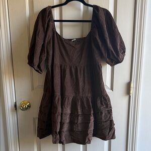 Brown Puff Sleeve Women's Dress